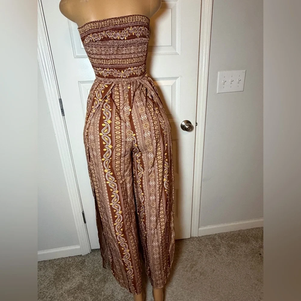 SHEIN Brown Printed Tube Top Jumper with High Side Slit on Both Sides - Picture 3 of 4